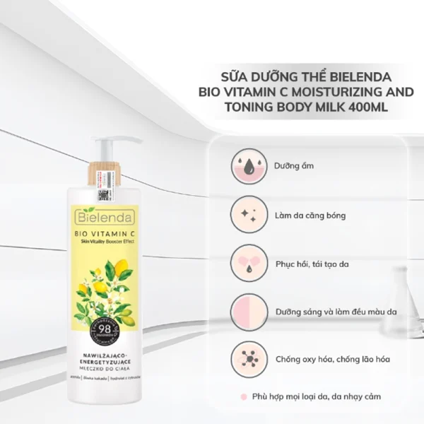 Sữa dưỡng thể trắng da Bielenda Bio Vitamin C Moisturizing And Toning Body Milk - Hình ảnh 2