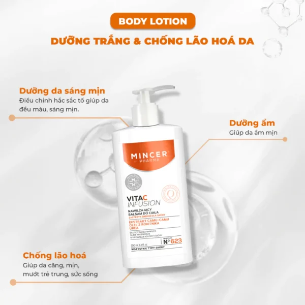 Kem Body Lotion Dưỡng Trắng & Chống Lão Hoá Mincer Pharma Vita C Infusion Body Lotion - Hình ảnh 2